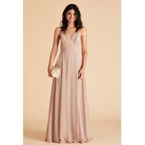 Birdy Grey Kaia Dress Sz Large Womens Chiffon Taupe Beige Formal Bridesmaid Prom